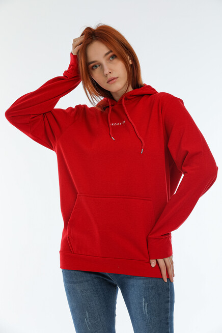 Süperlife Kadın Kapüşonlu Oversize Brooklyn Baskılı İnce Sweatshirt SPR22SWK161