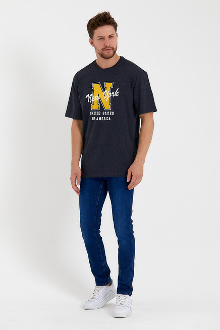 Süperlife Erkek Bisiklet Yaka Regular Fit N Baskılı Tişort SPR22TS113