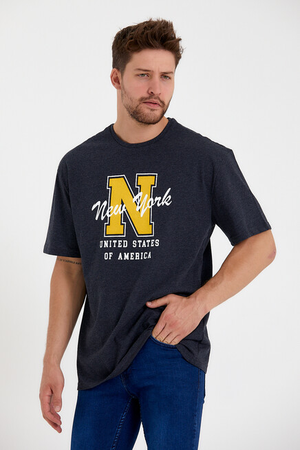 Süperlife Erkek Bisiklet Yaka Regular Fit N Baskılı Tişort SPR22TS113