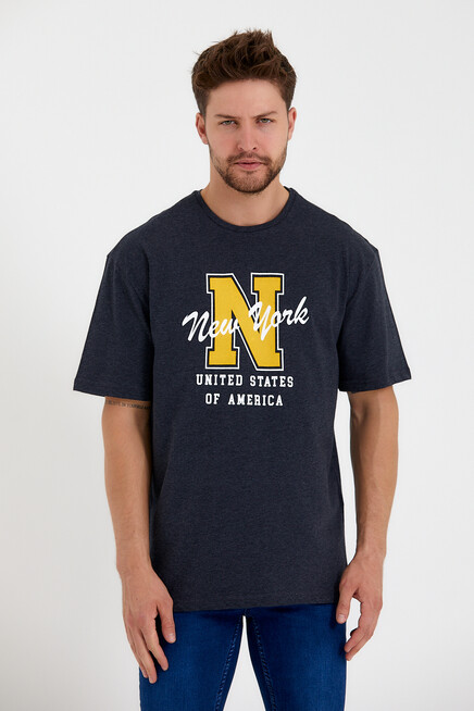 Süperlife Erkek Bisiklet Yaka Regular Fit N Baskılı Tişort SPR22TS113