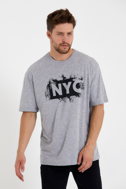 Süperlife Erkek Bisiklet Yaka Regular Fit NYC Baskılı Tişort SPR22TS114