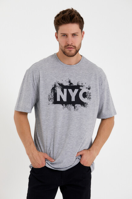 Süperlife Erkek Bisiklet Yaka Regular Fit NYC Baskılı Tişort SPR22TS114