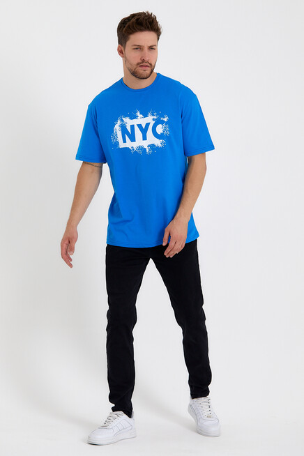 Süperlife Erkek Bisiklet Yaka Regular Fit NYC Baskılı Tişort SPR22TS114