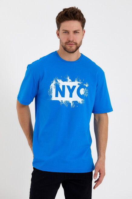 Süperlife Erkek Bisiklet Yaka Regular Fit NYC Baskılı Tişort SPR22TS114