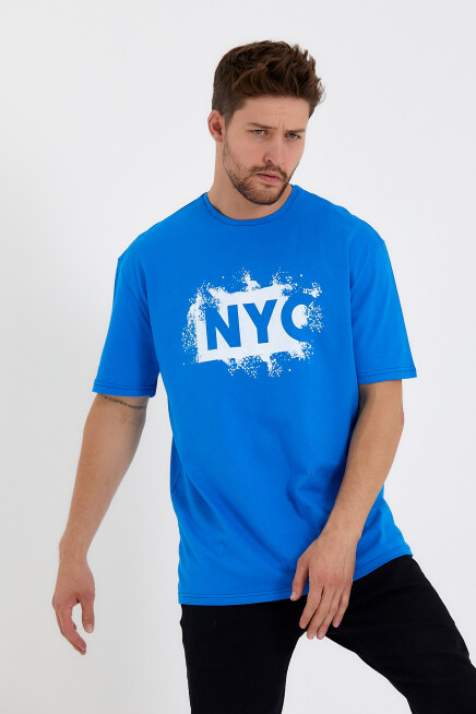 Süperlife Erkek Bisiklet Yaka Regular Fit NYC Baskılı Tişort SPR22TS114