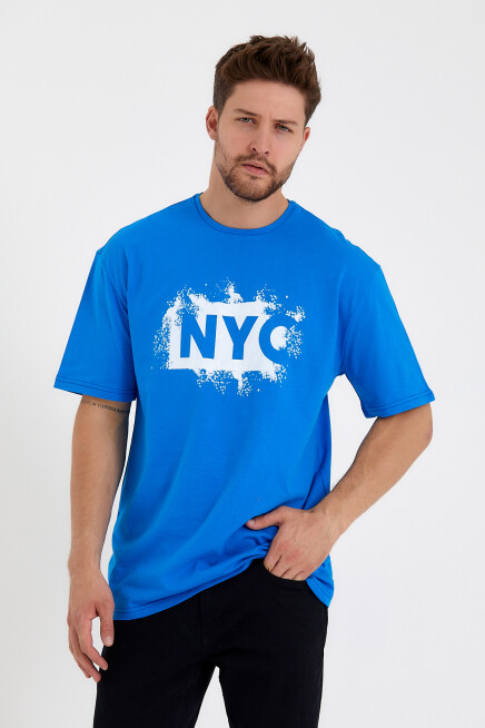 Süperlife Erkek Bisiklet Yaka Regular Fit NYC Baskılı Tişort SPR22TS114