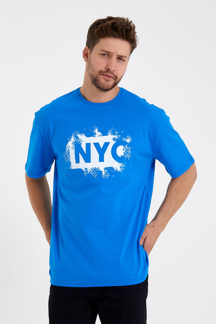 Süperlife Erkek Bisiklet Yaka Regular Fit NYC Baskılı Tişort SPR22TS114