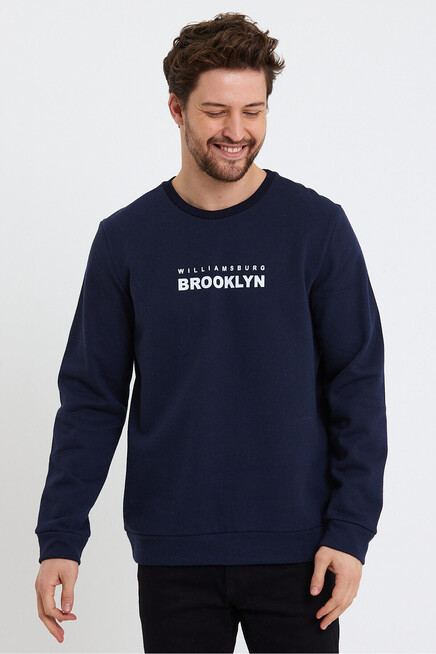 Süperlife Erkek Bisiklet Yaka Regular Fit Brooklyn Baskılı İnce Sweatshirt SPR23SW330
