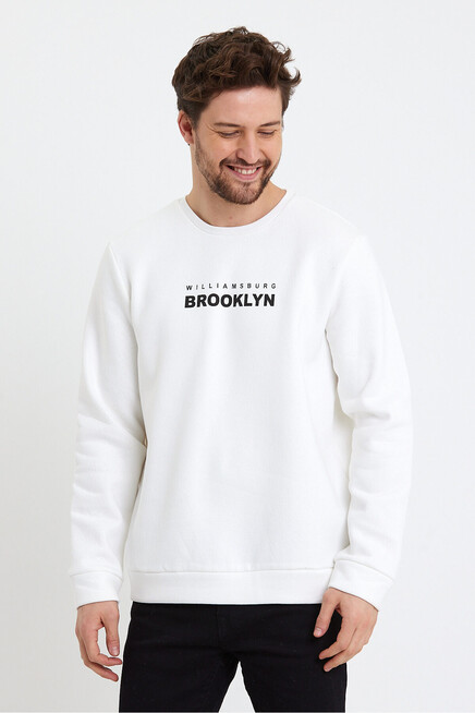 Süperlife Erkek Bisiklet Yaka Regular Fit Brooklyn Baskılı İnce Sweatshirt SPR23SW330