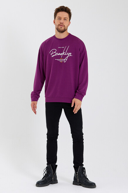 Süperlife Erkek Bisiklet Yaka Regular Fit  El Yazılı Brooklyn İnce Sweatshirt SPR23SW331