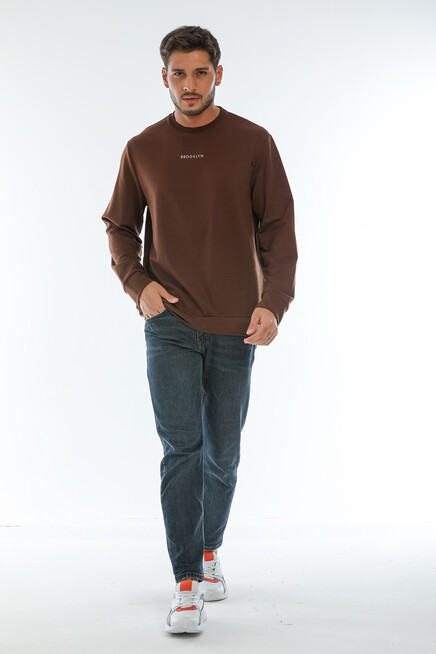 Süperlife Erkek Bisiklet Yaka Regular Fit Brooklyn Baskılı İnce Sweatshirt SPR22SW132