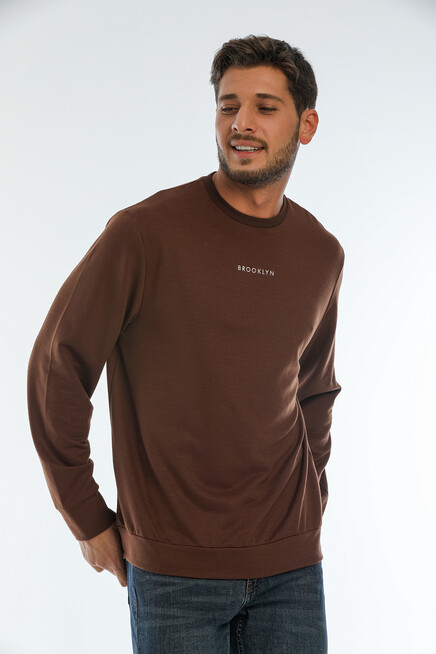 Süperlife Erkek Bisiklet Yaka Regular Fit Brooklyn Baskılı İnce Sweatshirt SPR22SW132