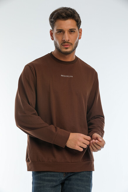 Süperlife Erkek Bisiklet Yaka Regular Fit Brooklyn Baskılı İnce Sweatshirt SPR22SW132