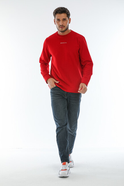 Süperlife Erkek Bisiklet Yaka Regular Fit Brooklyn Baskılı İnce Sweatshirt SPR22SW132