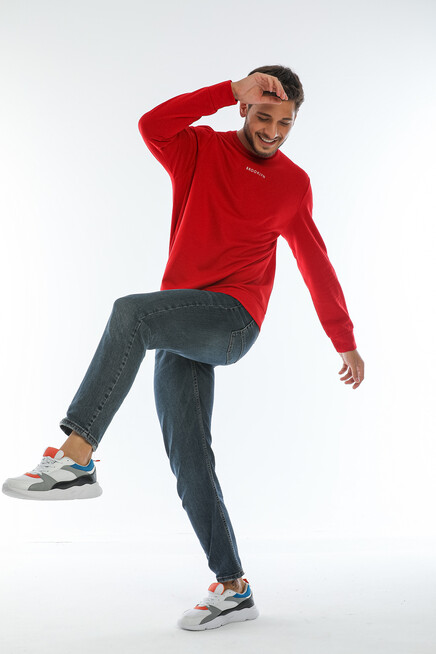 Süperlife Erkek Bisiklet Yaka Regular Fit Brooklyn Baskılı İnce Sweatshirt SPR22SW132