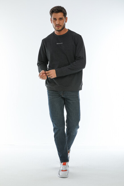 Süperlife Erkek Bisiklet Yaka Regular Fit Brooklyn Baskılı İnce Sweatshirt SPR22SW132