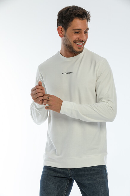 Süperlife Erkek Bisiklet Yaka Regular Fit Brooklyn Baskılı İnce Sweatshirt SPR22SW132