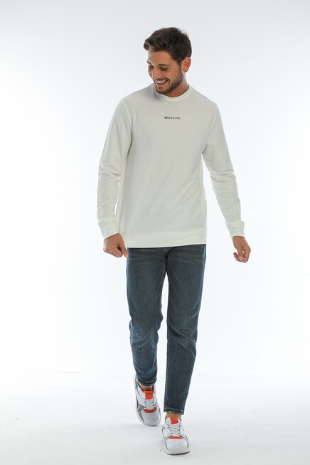 Süperlife Erkek Bisiklet Yaka Regular Fit Brooklyn Baskılı İnce Sweatshirt SPR22SW132