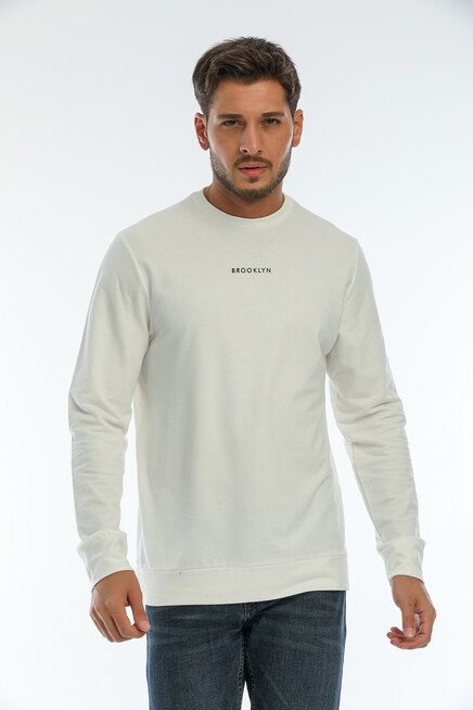 Süperlife Erkek Bisiklet Yaka Regular Fit Brooklyn Baskılı İnce Sweatshirt SPR22SW132