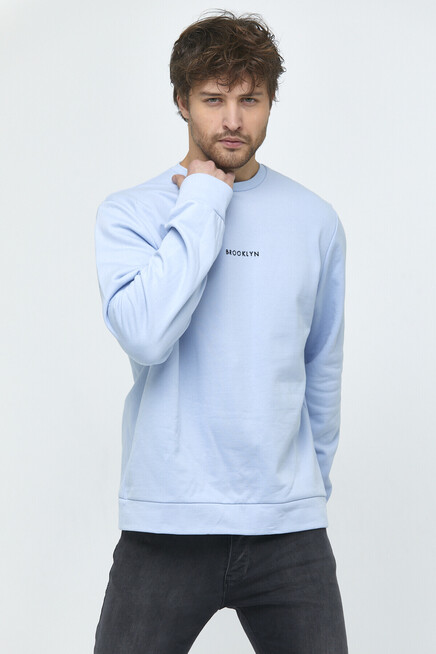 Süperlife Erkek Bisiklet Yaka Regular Fit Brooklyn Baskılı İnce Sweatshirt SPR22SW132