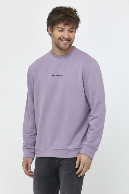 Süperlife Erkek Bisiklet Yaka Regular Fit Brooklyn Baskılı İnce Sweatshirt SPR22SW132