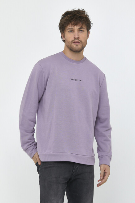 Süperlife Erkek Bisiklet Yaka Regular Fit Brooklyn Baskılı İnce Sweatshirt SPR22SW132