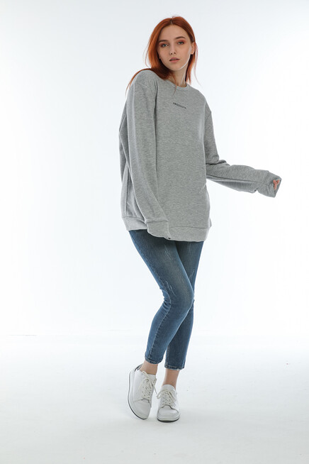 Süperlife Kadın Bisiklet Yaka Oversize Fit Brooklyn Baskılı Sweatshirt SPR22SWK030