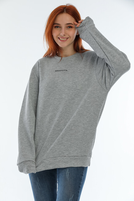 Süperlife Kadın Bisiklet Yaka Oversize Fit Brooklyn Baskılı Sweatshirt SPR22SWK030