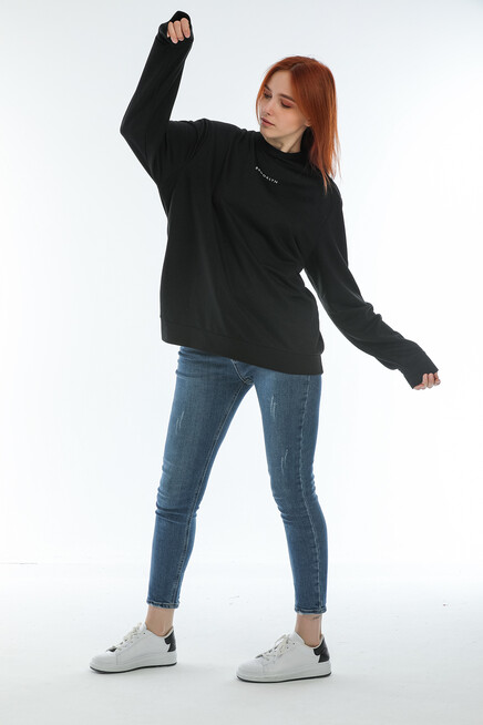 Süperlife Kadın Bisiklet Yaka Oversize Fit Brooklyn Baskılı Sweatshirt SPR22SWK030