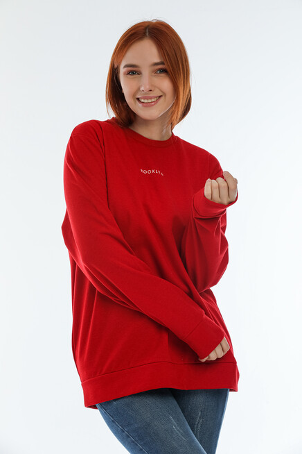 Süperlife Kadın Bisiklet Yaka Oversize Fit Brooklyn Baskılı Sweatshirt SPR22SWK030