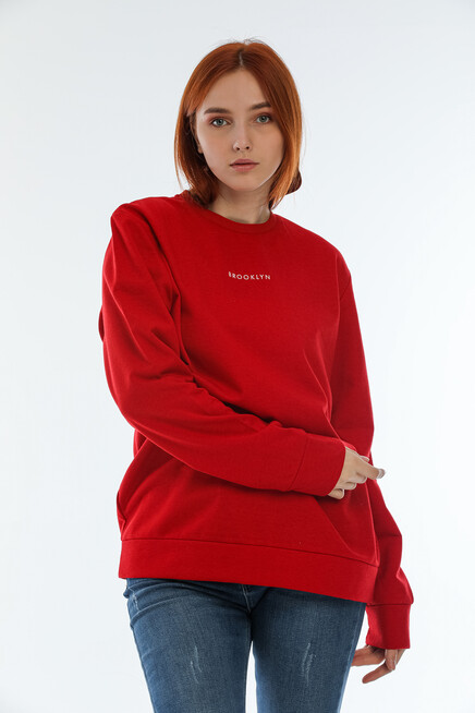 Süperlife Kadın Bisiklet Yaka Oversize Fit Brooklyn Baskılı Sweatshirt SPR22SWK030