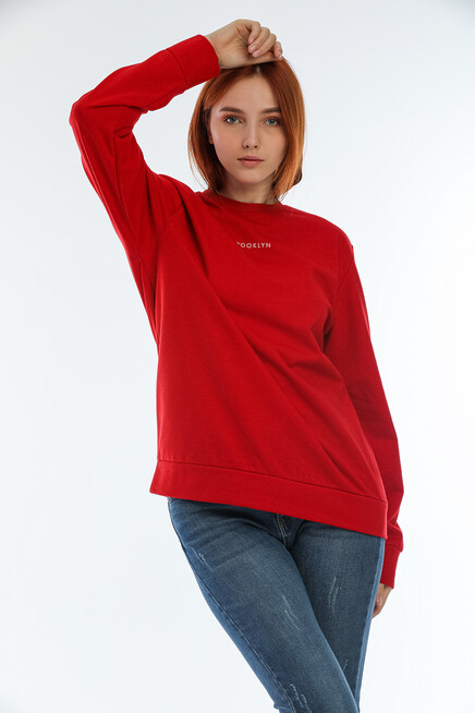 Süperlife Kadın Bisiklet Yaka Oversize Fit Brooklyn Baskılı Sweatshirt SPR22SWK030