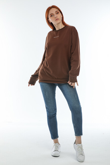 Süperlife Kadın Bisiklet Yaka Oversize Fit Brooklyn Baskılı Sweatshirt SPR22SWK030