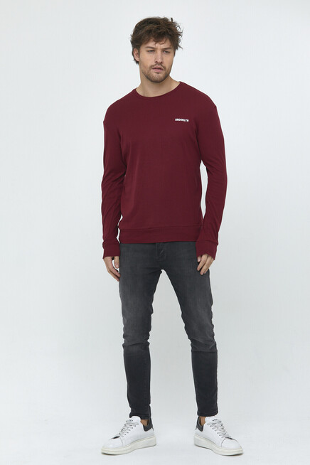 Süperlife Bisiklet Yaka Uzun Kollu Dar Kalıp İnce  Erkek Sweatshirt SPR2019K18