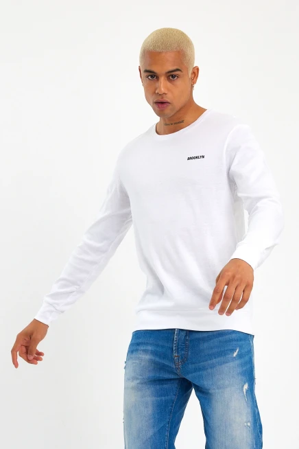 Süperlife Bisiklet Yaka Uzun Kollu Dar Kalıp İnce  Erkek Sweatshirt SPR2019K18