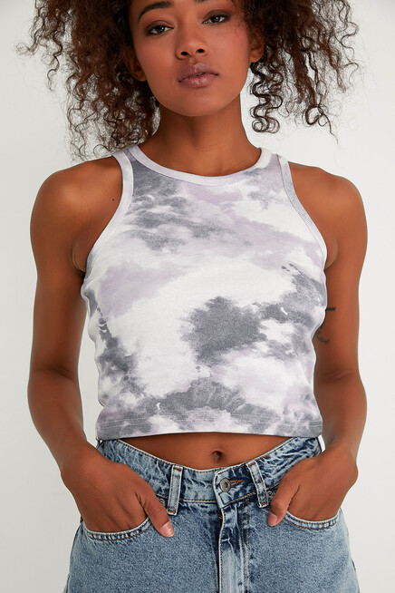 Süperlife Kadın Crop Örme Arkası Yüksek Yaka Slim Fit  Atlet-Tişort SPR21Y11