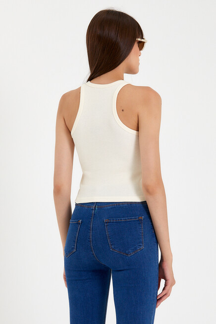 Süperlife Kadın Crop Örme Arkası Yüksek Yaka Slim Fit  Atlet-Tişort SPR21Y11