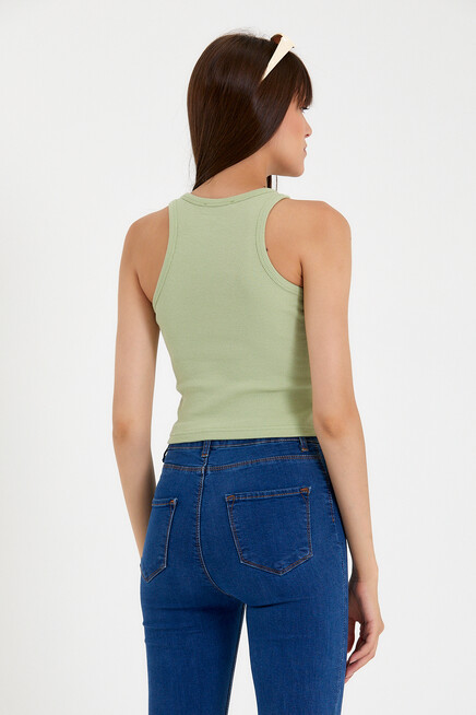 Süperlife Kadın Crop Örme Arkası Yüksek Yaka Slim Fit  Atlet-Tişort SPR21Y11