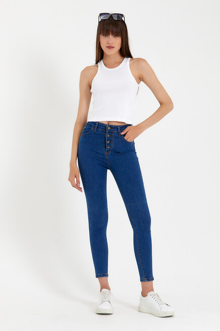 Süperlife Kadın Crop Örme Arkası Yüksek Yaka Slim Fit  Atlet-Tişort SPR21Y11