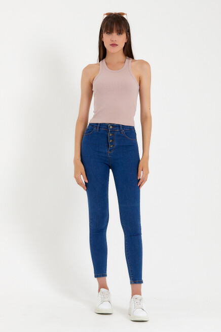 Süperlife Kadın Crop Örme Arkası Yüksek Yaka Slim Fit  Atlet-Tişort SPR21Y11