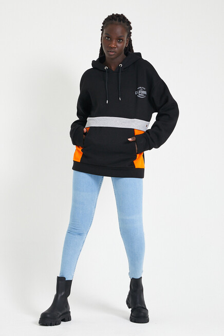 Kadın Kapşonlu Oversize Fit Garnili Sweatshirt SPR22SWK169