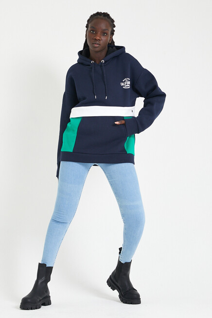 Kadın Kapşonlu Oversize Fit Garnili Sweatshirt SPR22SWK169