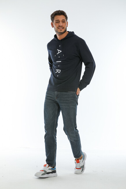 Süperlife Erkek Kapşonlu Regular Fit Air Baskılı İnce Sweatshirt SPR22SW162