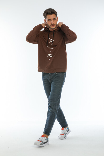 Süperlife Erkek Kapşonlu Regular Fit Air Baskılı İnce Sweatshirt SPR22SW162