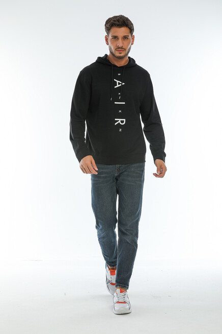 Süperlife Erkek Kapşonlu Regular Fit Air Baskılı İnce Sweatshirt SPR22SW162