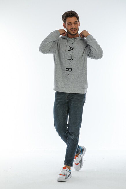 Süperlife Erkek Kapşonlu Regular Fit Air Baskılı İnce Sweatshirt SPR22SW162