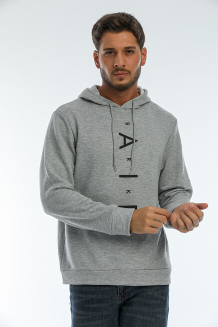 Süperlife Erkek Kapşonlu Regular Fit Air Baskılı İnce Sweatshirt SPR22SW162