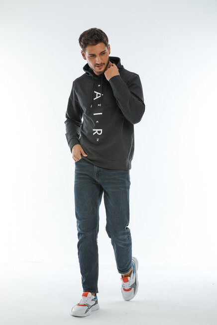 Süperlife Erkek Kapşonlu Regular Fit Air Baskılı İnce Sweatshirt SPR22SW162