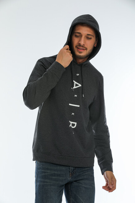 Süperlife Erkek Kapşonlu Regular Fit Air Baskılı İnce Sweatshirt SPR22SW162