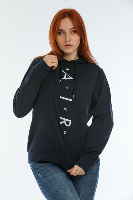 Süperlife Kadın Kapşonlu AR Baskılı İnce Sweatshırt SPR22SWk162